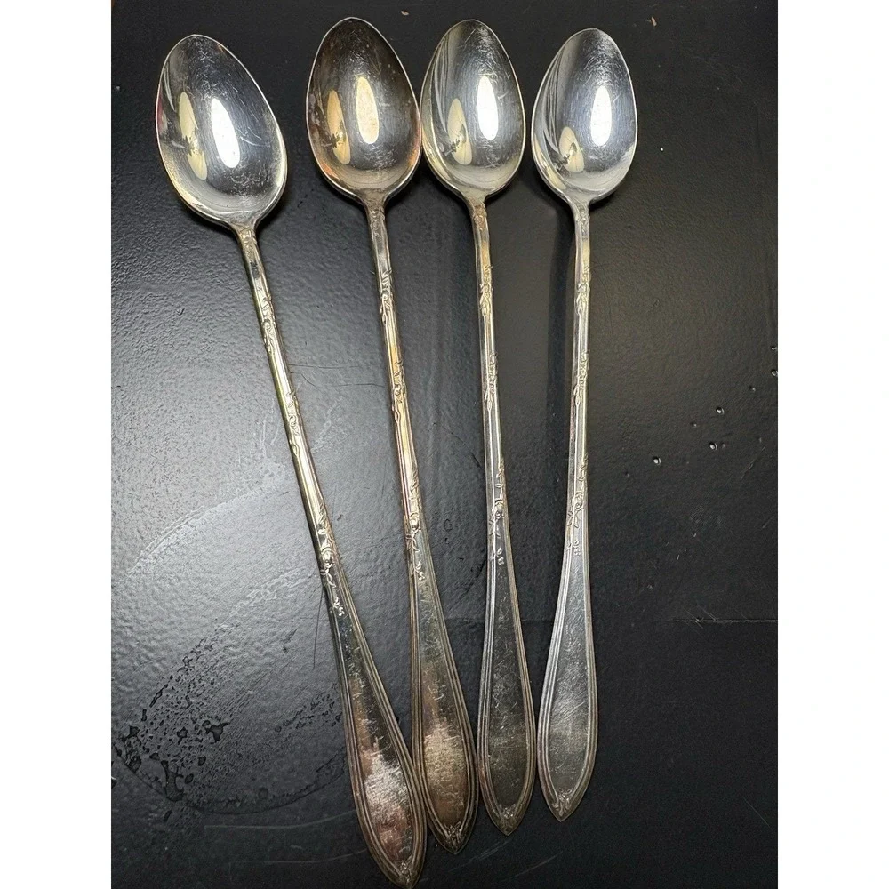 International Silver Rosemary Silverplate‎ Iced Teaspoon 4 Pc Set 1919 Flatware